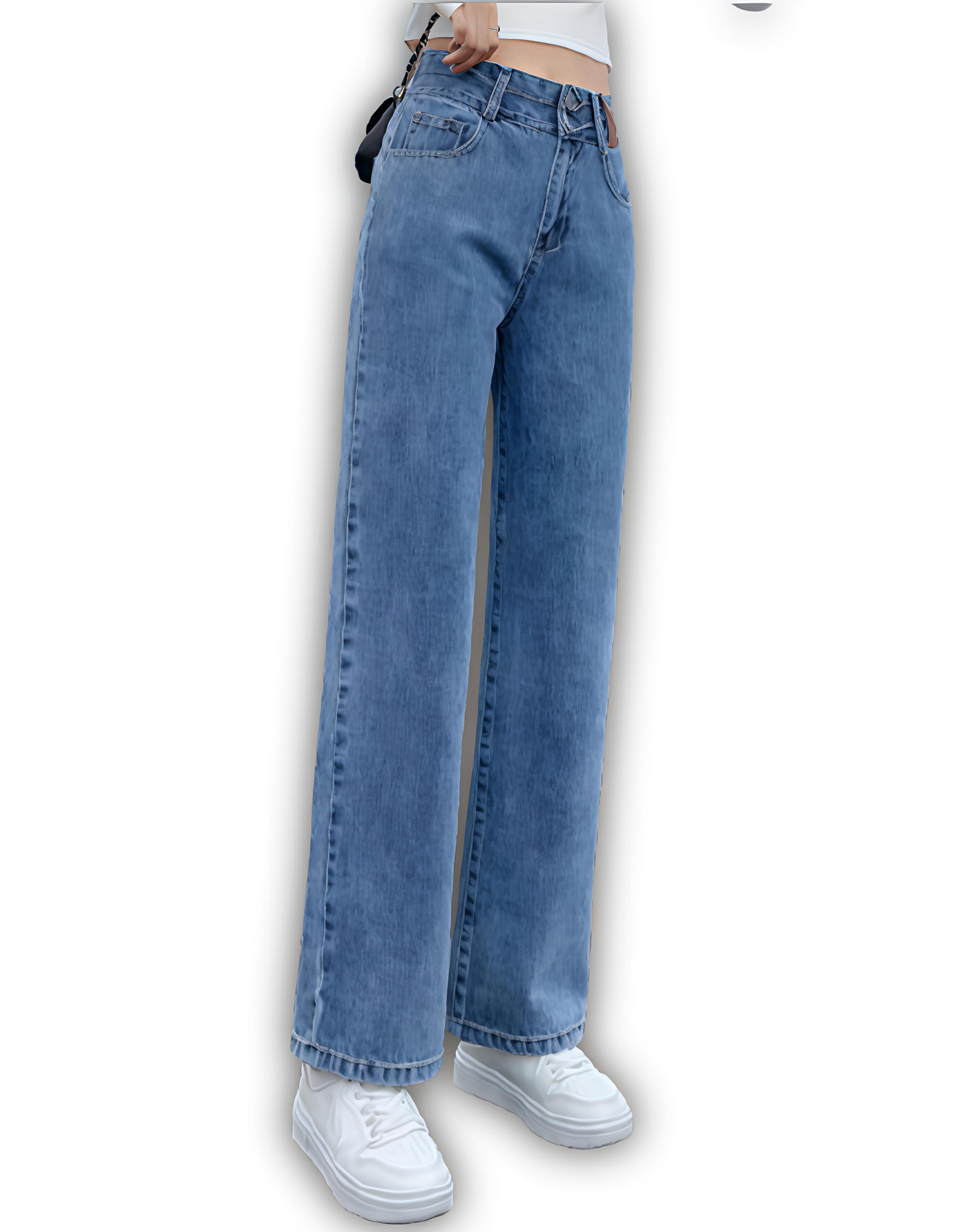 Aesthetic Pink Stripe T-Shirt and High-Waist Denim Look