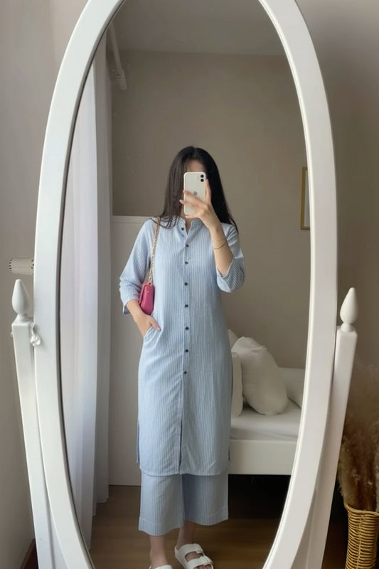 Cotton striped self sequinned Kurta with bottomwear