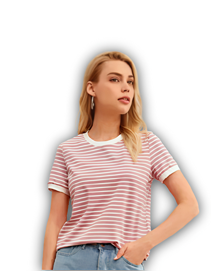 Aesthetic Pink Stripe T-Shirt and High-Waist Denim Look